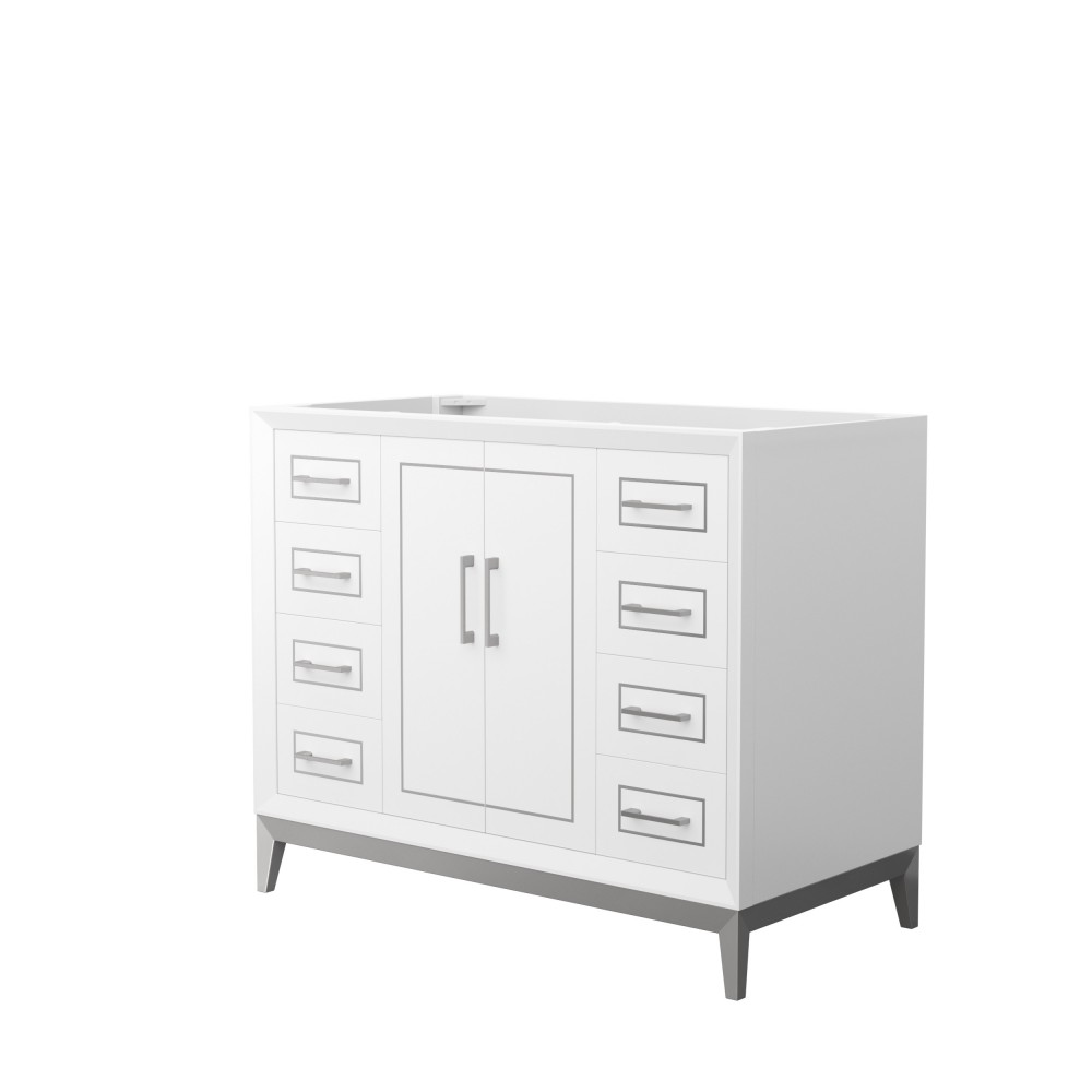 Marlena 42 Inch Single Vanity in White, No Top, No Sink, Brushed Nickel Trim