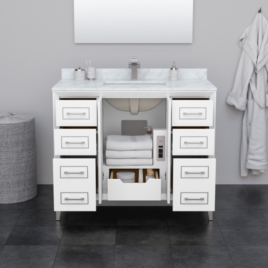 Marlena 42 Inch Single Vanity in White, No Top, No Sink, Brushed Nickel Trim