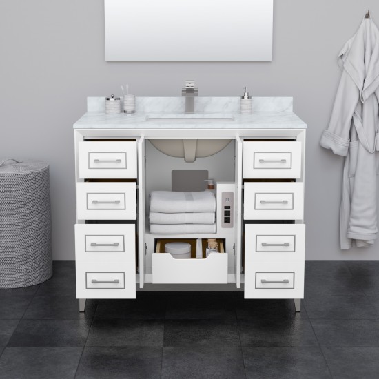 Marlena 42 Inch Single Vanity in White, No Top, No Sink, Satin Bronze Trim