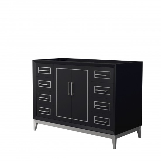 Marlena 48 Inch Single Vanity in Black, No Top, No Sink, Brushed Nickel Trim