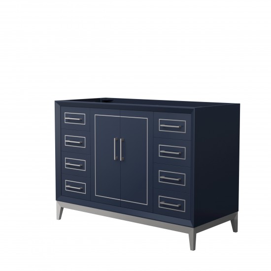 Marlena 48 Inch Single Vanity in Dark Blue, No Top, No Sink, Brushed Nickel Trim