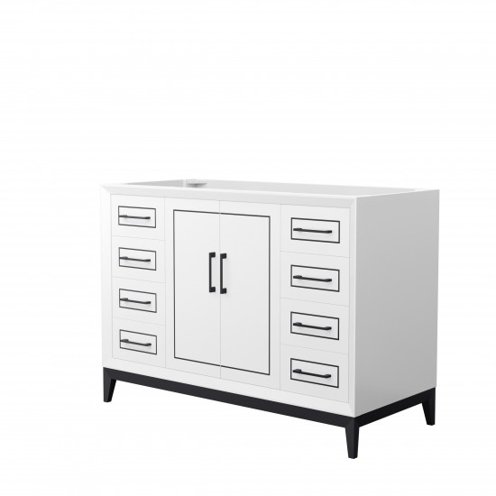 Marlena 48 Inch Single Vanity in White, No Top, No Sink, Matte Black Trim