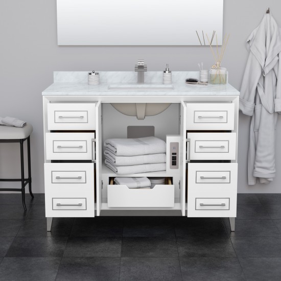 Marlena 48 Inch Single Vanity in White, No Top, No Sink, Brushed Nickel Trim