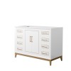 Marlena 48 Inch Single Vanity in White, No Top, No Sink, Satin Bronze Trim