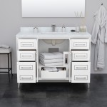 Marlena 48 Inch Single Vanity in White, No Top, No Sink, Satin Bronze Trim