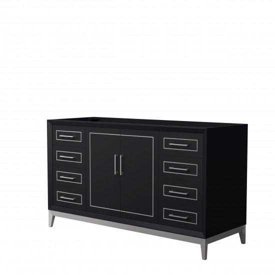 Marlena 60 Inch Single Vanity in Black, No Top, No Sink, Brushed Nickel Trim