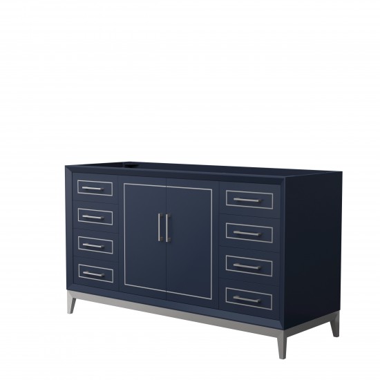 Marlena 60 Inch Single Vanity in Dark Blue, No Top, No Sink, Brushed Nickel Trim