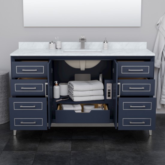 Marlena 60 Inch Single Vanity in Dark Blue, No Top, No Sink, Brushed Nickel Trim