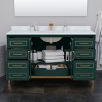 Marlena 60 Inch Single Vanity in Green, No Top, No Sink, Satin Bronze Trim