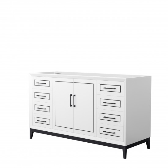 Marlena 60 Inch Single Vanity in White, No Top, No Sink, Matte Black Trim