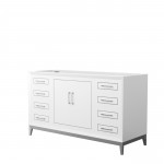 Marlena 60 Inch Single Vanity in White, No Top, No Sink, Brushed Nickel Trim