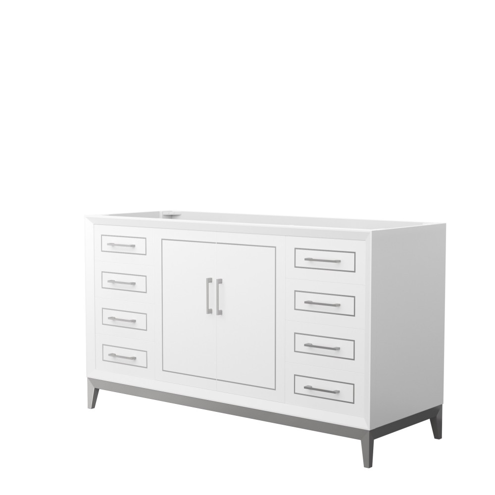 Marlena 60 Inch Single Vanity in White, No Top, No Sink, Brushed Nickel Trim