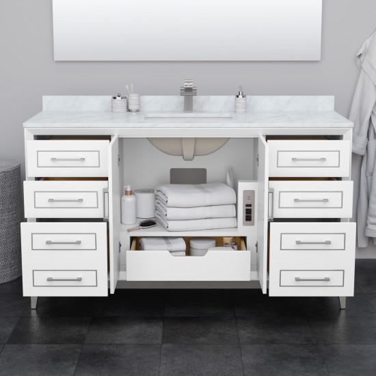 Marlena 60 Inch Single Vanity in White, No Top, No Sink, Brushed Nickel Trim