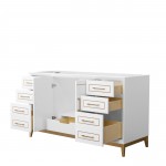 Marlena 60 Inch Single Vanity in White, No Top, No Sink, Satin Bronze Trim