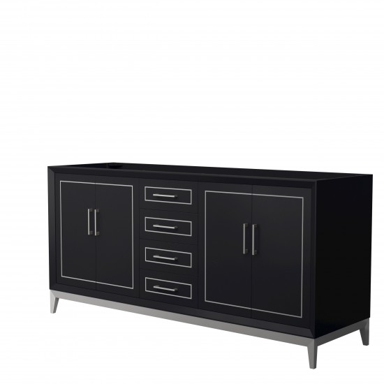 Marlena 72 Inch Double Vanity in Black, No Top, No Sink, Brushed Nickel Trim