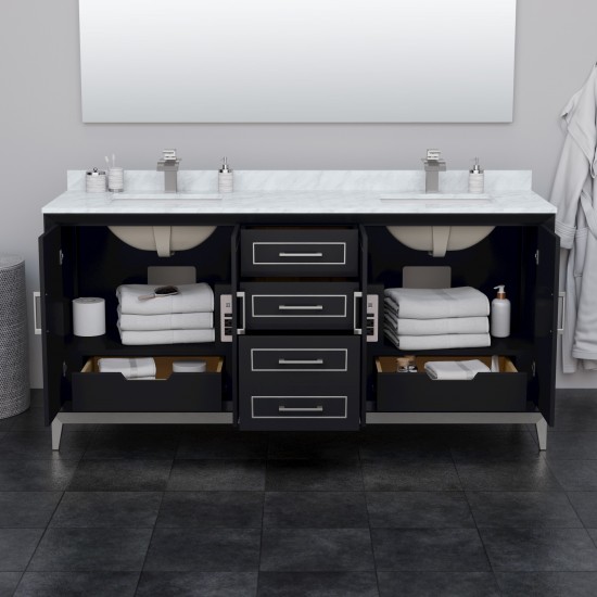 Marlena 72 Inch Double Vanity in Black, No Top, No Sink, Brushed Nickel Trim