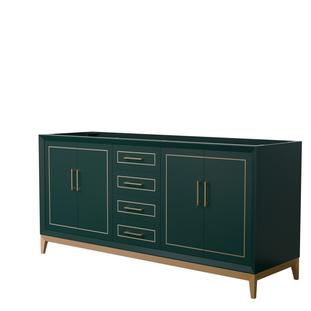 Marlena 72 Inch Double Vanity in Green, No Top, No Sink, Satin Bronze Trim