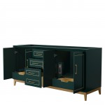 Marlena 72 Inch Double Vanity in Green, No Top, No Sink, Satin Bronze Trim