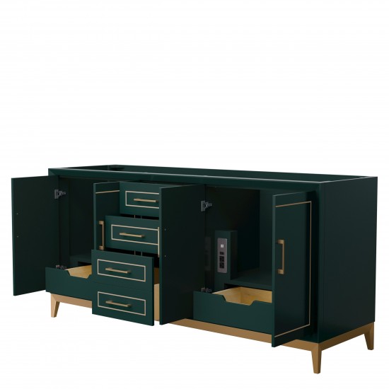 Marlena 72 Inch Double Vanity in Green, No Top, No Sink, Satin Bronze Trim