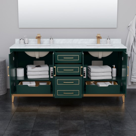 Marlena 72 Inch Double Vanity in Green, No Top, No Sink, Satin Bronze Trim