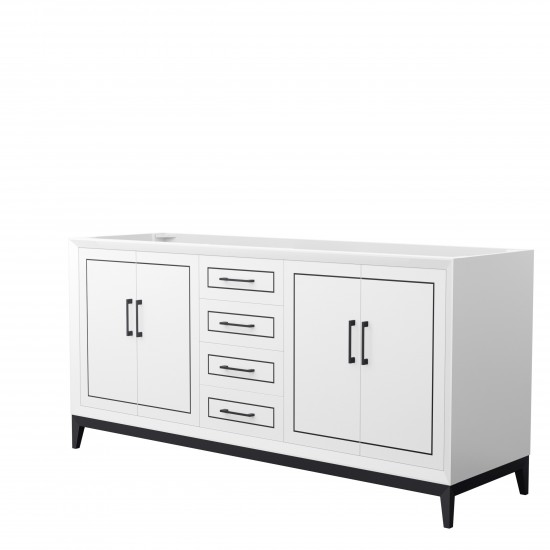 Marlena 72 Inch Double Vanity in White, No Top, No Sink, Matte Black Trim