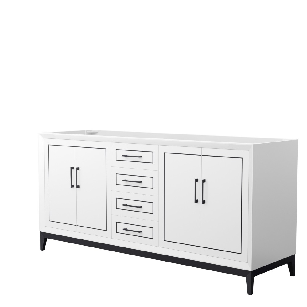 Marlena 72 Inch Double Vanity in White, No Top, No Sink, Matte Black Trim