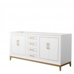 Marlena 72 Inch Double Vanity in White, No Top, No Sink, Satin Bronze Trim