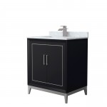 Marlena 30 " Single Vanity in Black, White Carrara Marble Top, Sink, Nickel Trim