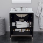 Marlena 30 " Single Vanity in Black, White Carrara Marble Top, Sink, Nickel Trim