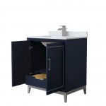 Marlena 30 " Single Vanity in Blue, White Carrara Marble Top, Sink, Nickel Trim