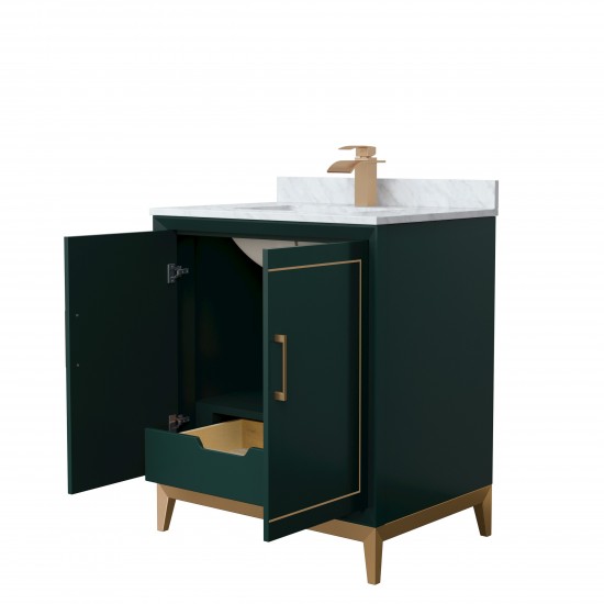 Marlena 30 " Single Vanity in Green, White Carrara Marble Top, Sink, Bronze Trim