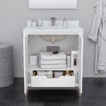 Marlena 30 " Single Vanity in White, White Carrara Marble Top, Sink, Black Trim