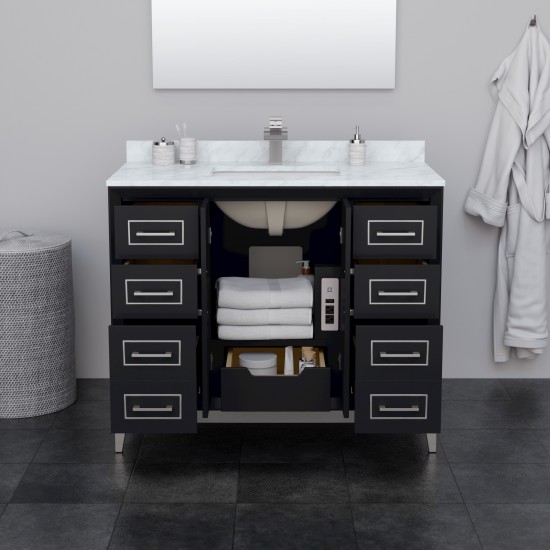 Marlena 42 " Single Vanity in Black, White Carrara Marble Top, Sink, Nickel Trim