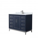 Marlena 42 " Single Vanity in Blue, White Carrara Marble Top, Sink, Nickel Trim