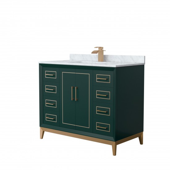 Marlena 42 " Single Vanity in Green, White Carrara Marble Top, Sink, Bronze Trim