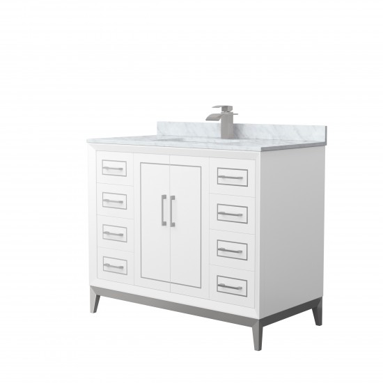 Marlena 42 " Single Vanity in White, White Carrara Marble Top, Sink, Nickel Trim