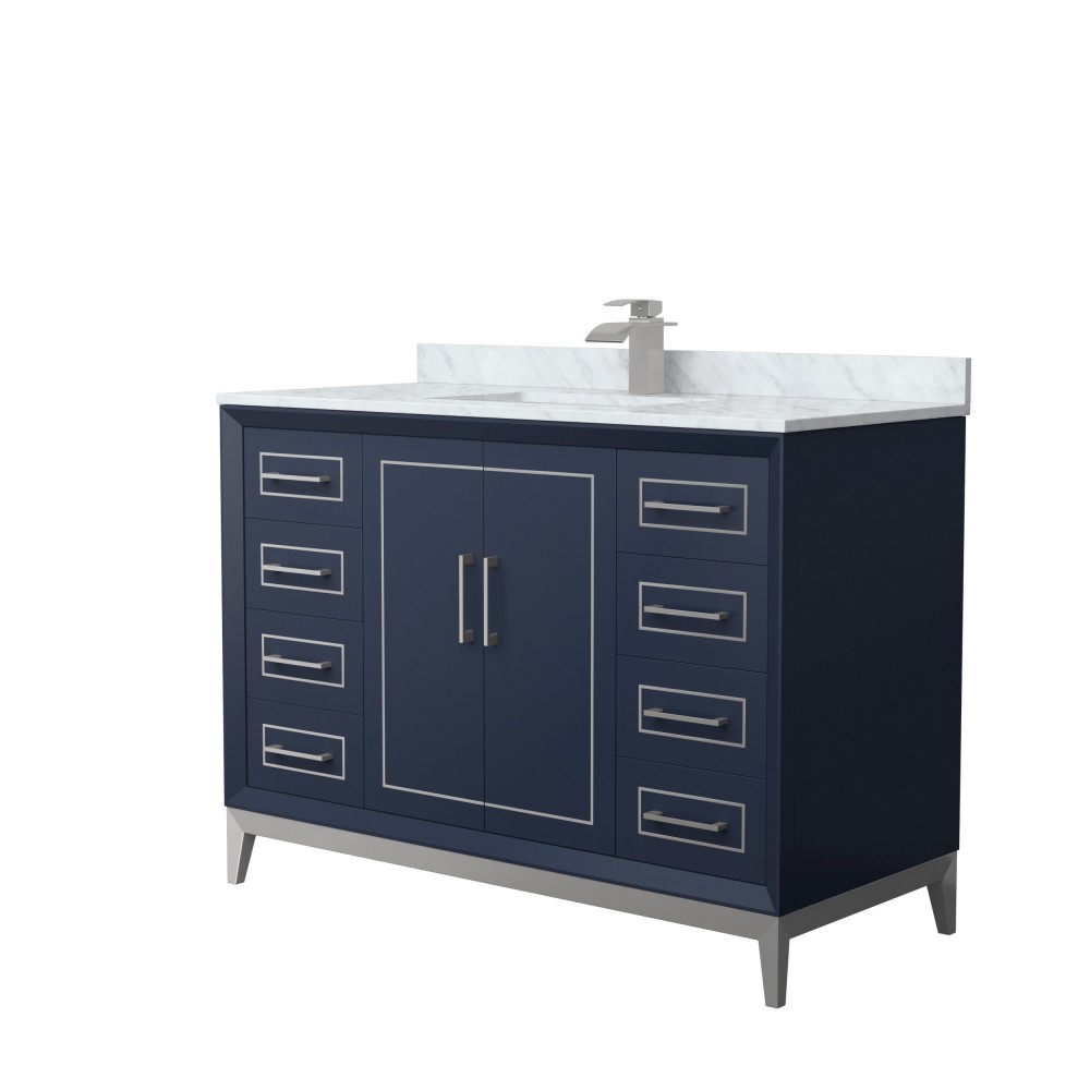 Marlena 48 " Single Vanity in Blue, White Carrara Marble Top, Sink, Nickel Trim