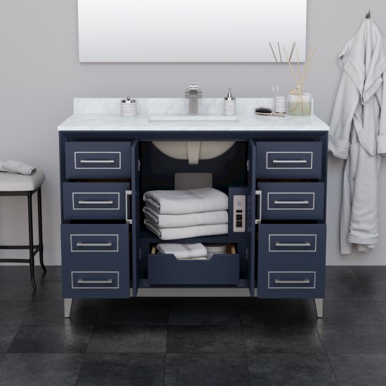 Marlena 48 " Single Vanity in Blue, White Carrara Marble Top, Sink, Nickel Trim