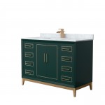 Marlena 48 " Single Vanity in Green, White Carrara Marble Top, Sink, Bronze Trim