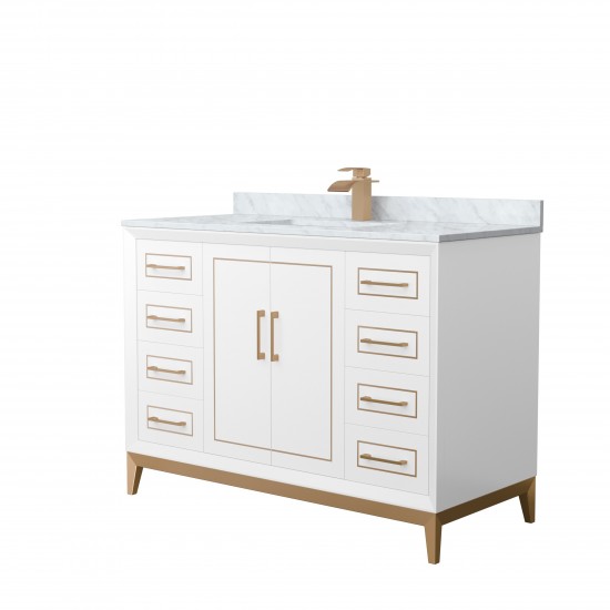 Marlena 48 " Single Vanity in White, White Carrara Marble Top, Sink, Bronze Trim