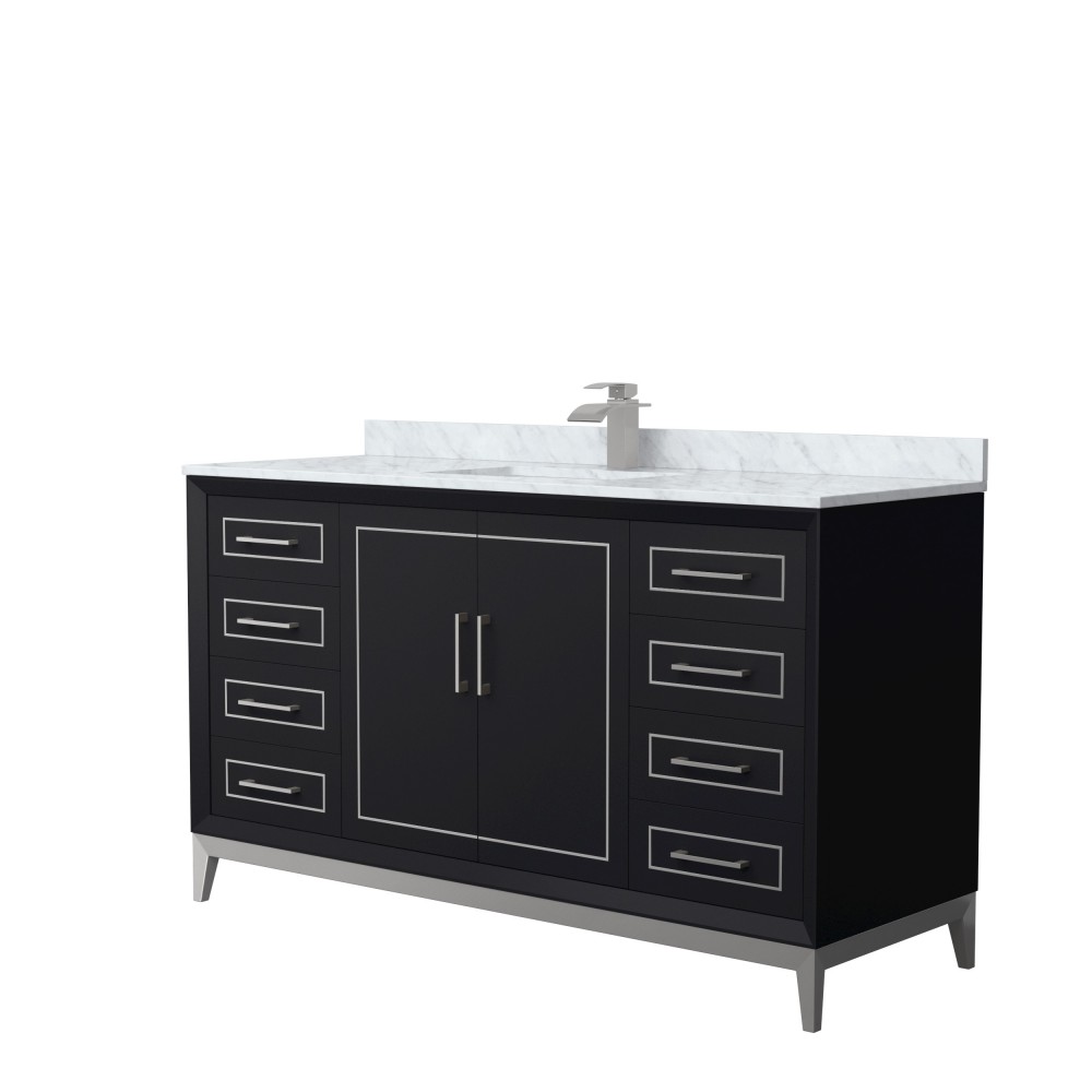 Marlena 60 " Single Vanity in Black, White Carrara Marble Top, Sink, Nickel Trim