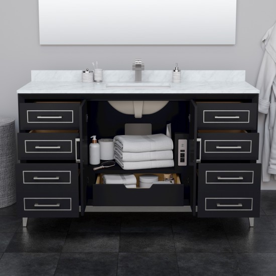 Marlena 60 " Single Vanity in Black, White Carrara Marble Top, Sink, Nickel Trim