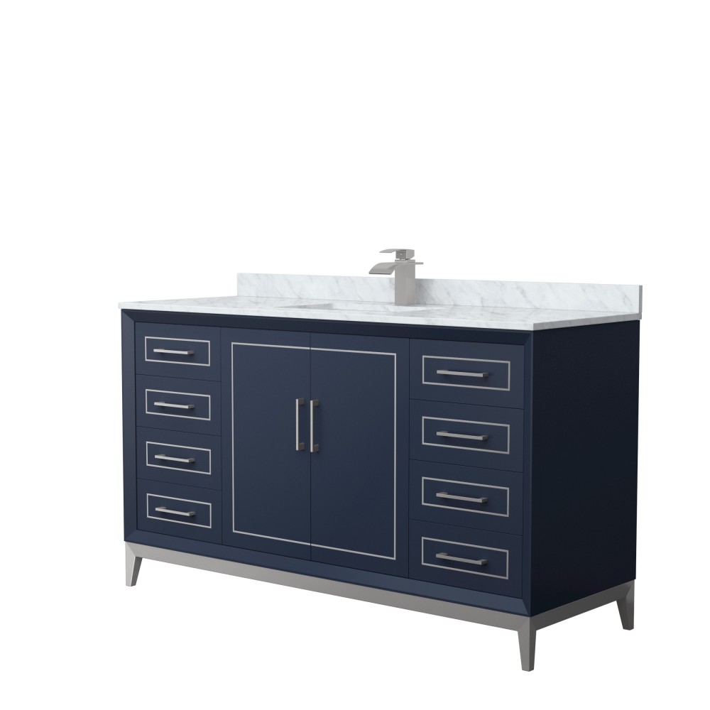 Marlena 60 " Single Vanity in Blue, White Carrara Marble Top, Sink, Nickel Trim