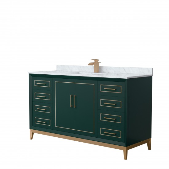 Marlena 60 " Single Vanity in Green, White Carrara Marble Top, Sink, Bronze Trim