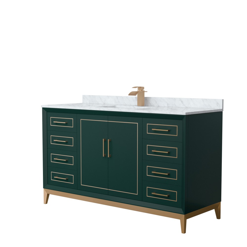 Marlena 60 " Single Vanity in Green, White Carrara Marble Top, Sink, Bronze Trim