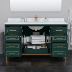 Marlena 60 " Single Vanity in Green, White Carrara Marble Top, Sink, Bronze Trim