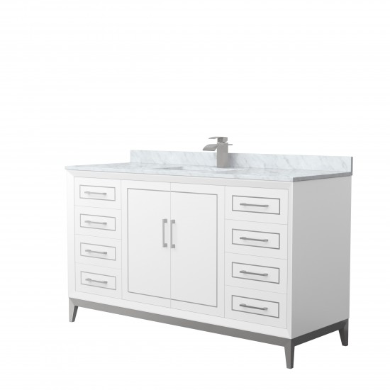 Marlena 60 " Single Vanity in White, White Carrara Marble Top, Sink, Nickel Trim