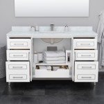 Marlena 60 " Single Vanity in White, White Carrara Marble Top, Sink, Nickel Trim