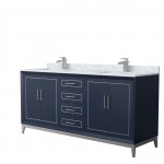 Marlena 72 " Double Vanity in Blue, White Carrara Marble Top, Sinks, Nickel Trim