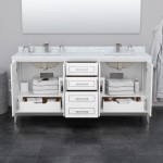 Marlena 72 " Double Vanity in White, White Carrara Marble Top, Sinks, Black Trim